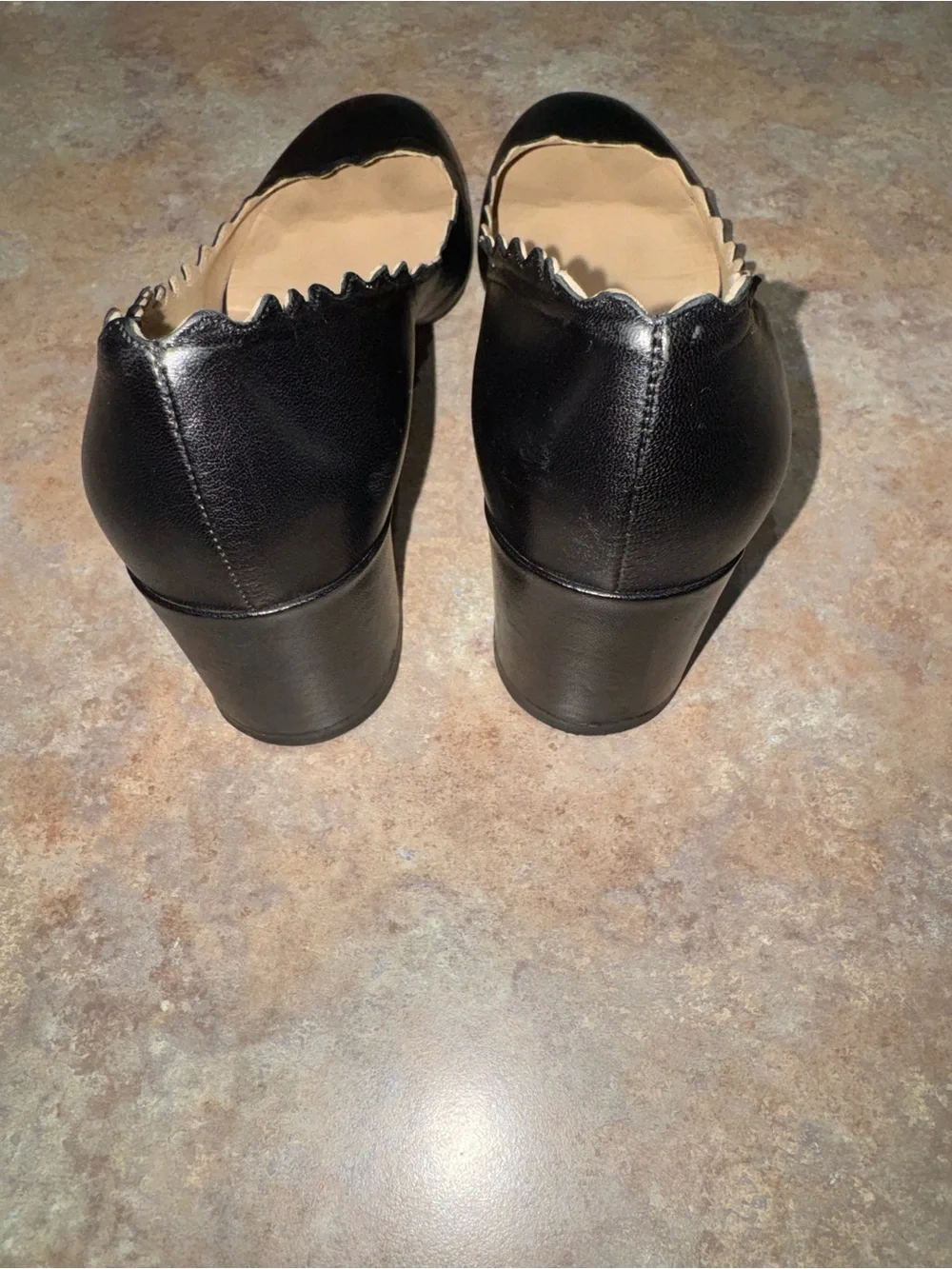 Chloe Black Italian Leather Scalloped Heels - Picture 4 of 12